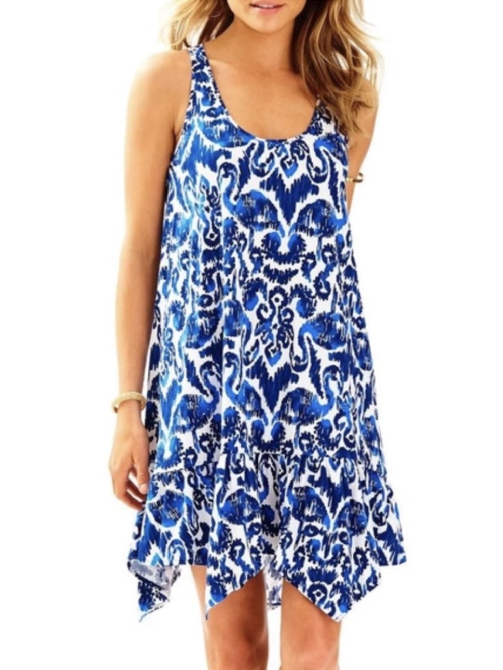 Hampton Tank Lilly Pulitzer Resort Navy Beach Bathers Print Cotton Dress Size XS